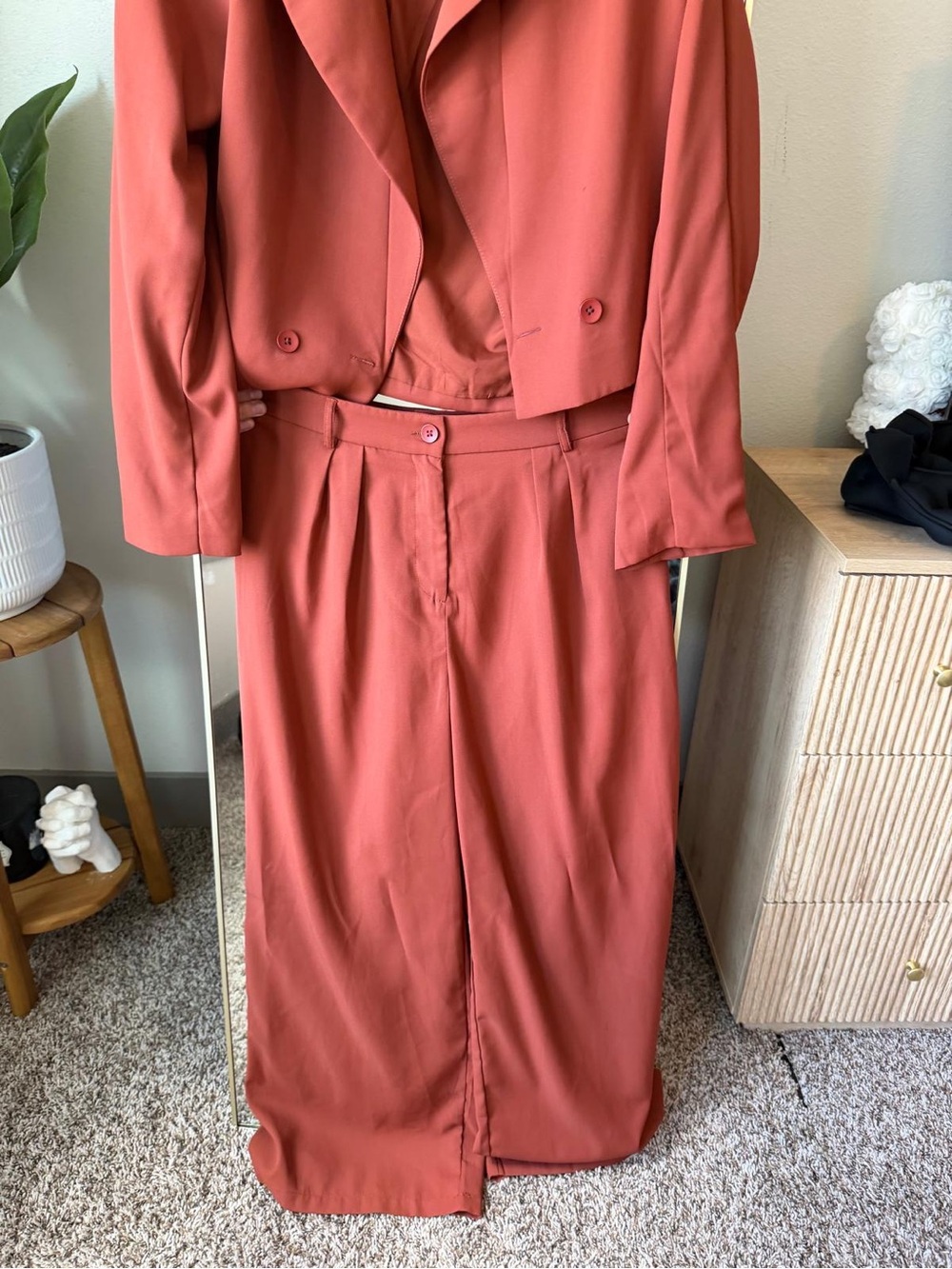 Rust Cropped Double-Breasted Blazer Jacket - Picture 2 of 2